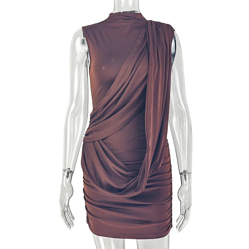 Women's Ruched Sleeveless One Shoulder Bodycon Mini Dress - Additional View 7