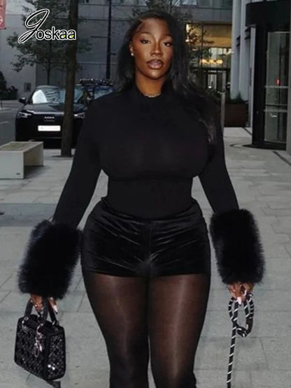 Women's Long Sleeve Bodycon Two Piece Set Black – Side View