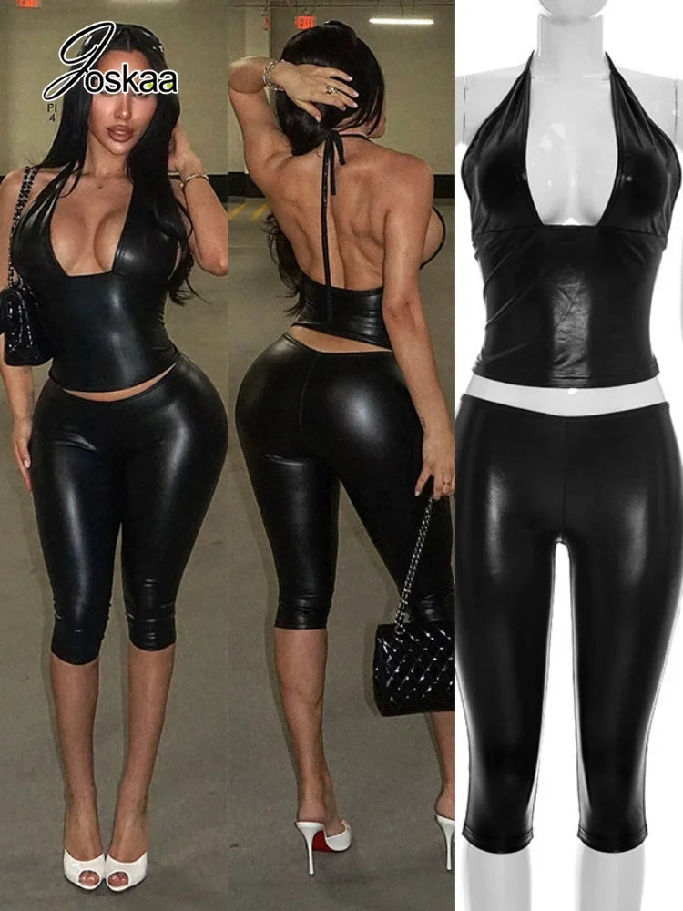 Women's Backless Halter Crop Two Piece Set – Women's Fashion Wholesale – Front View