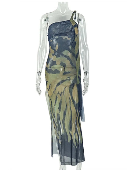 Joskaa Mesh Bodycon Maxi Dress Print See Through - maxi dress image 5