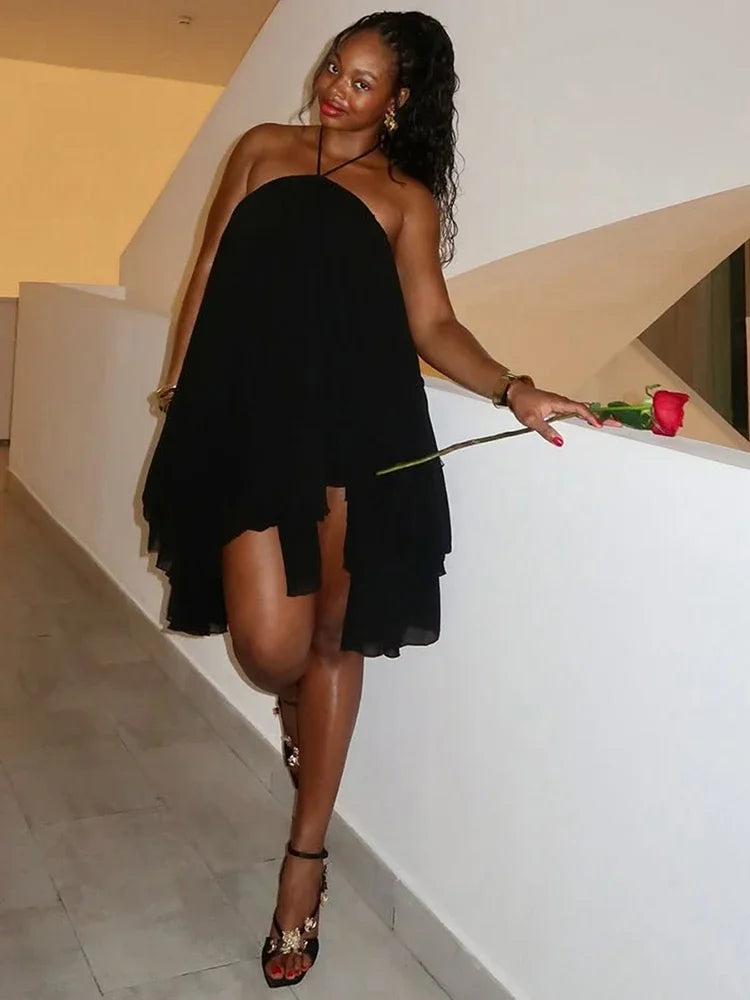 Women's Backless Halter Strapless Mini Dress
