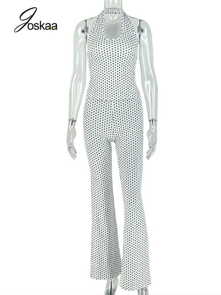 Women's Polka Dot Backless Halter Bodycon Two Piece Set - Back View