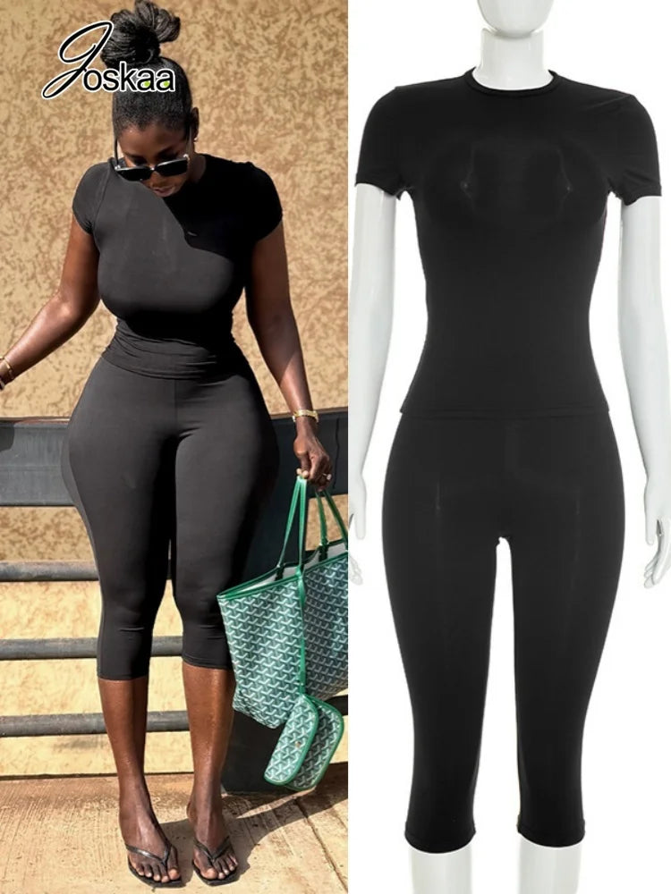 Women's Short Sleeve High Waist Two Piece Set – Women's Fashion Wholesale – Front View