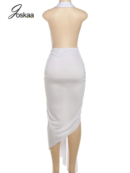 Women's Ruched Backless Halter Bodycon Dress YellowGreen – Detail View