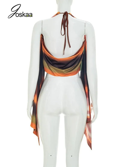 Women's Striped Backless Halter Sleeveless Top - Detail View