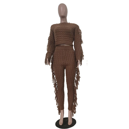 Women's Knit Long Sleeve Crop Two Piece Set