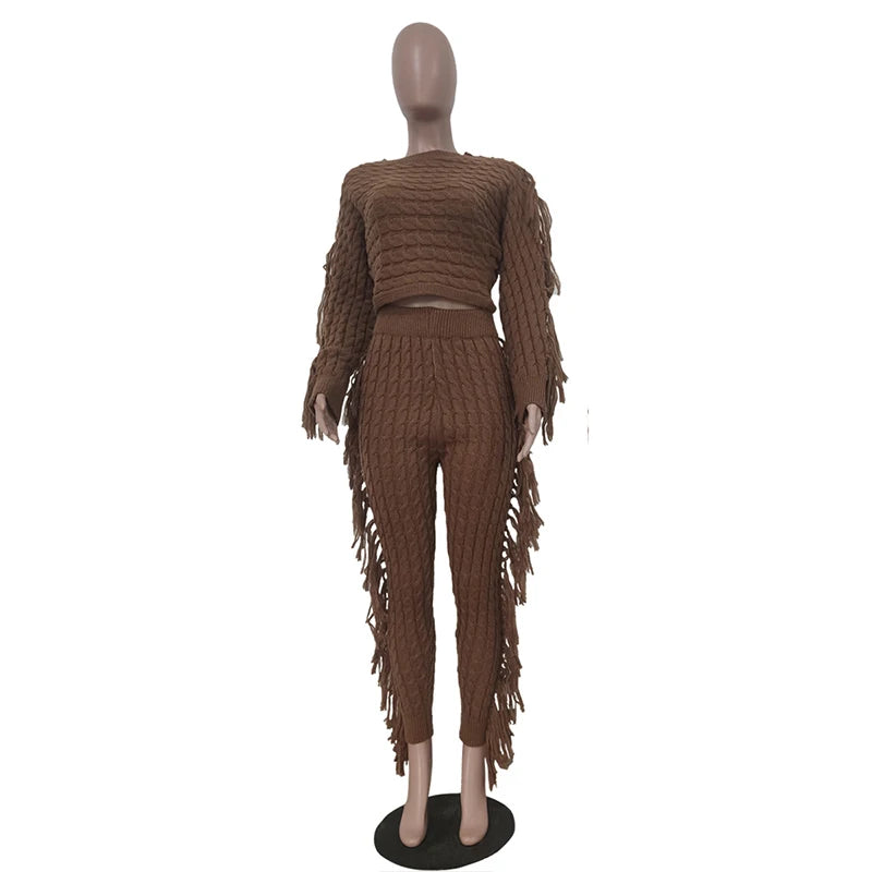 Women's Knit Long Sleeve Crop Two Piece Set
