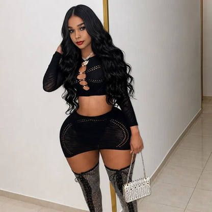 Women's Cutout Long Sleeve Crop Two Piece Set