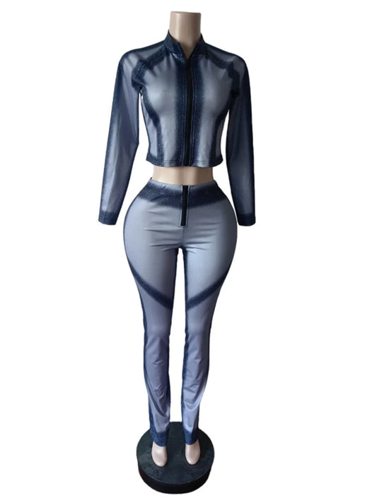 Joskaa Zip Up Long Sleeve Two Piece Set - two piece set image 2