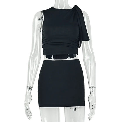 Wholesale Women's Ruched Crop Mini Two Piece Set