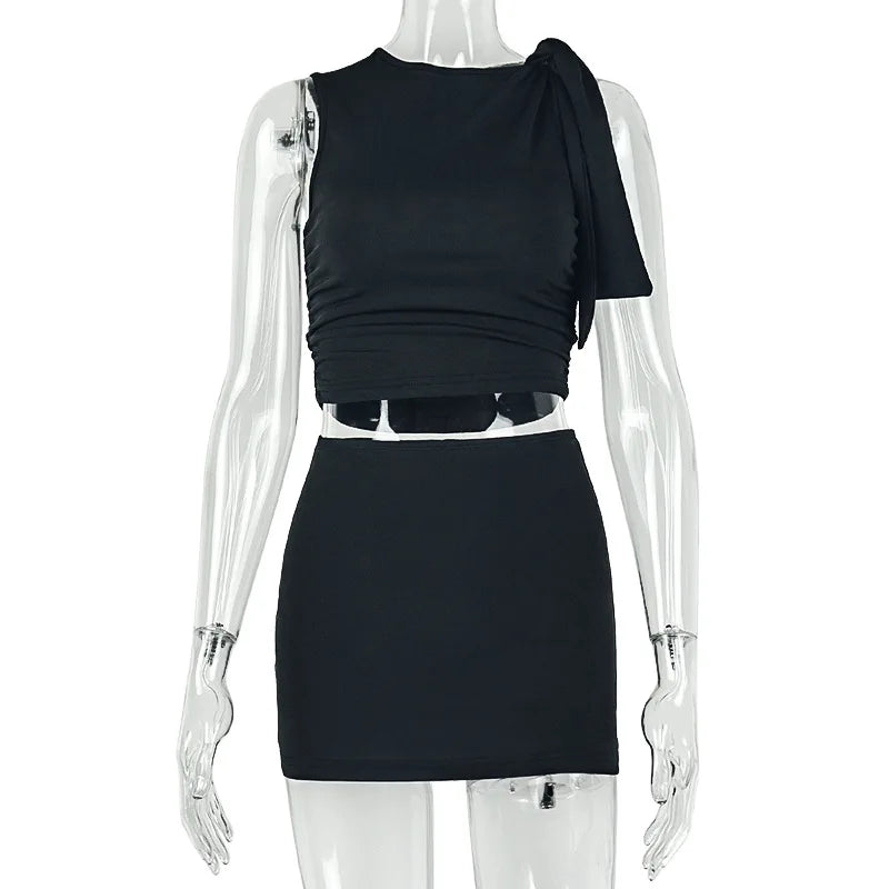 Wholesale Women's Ruched Crop Mini Two Piece Set