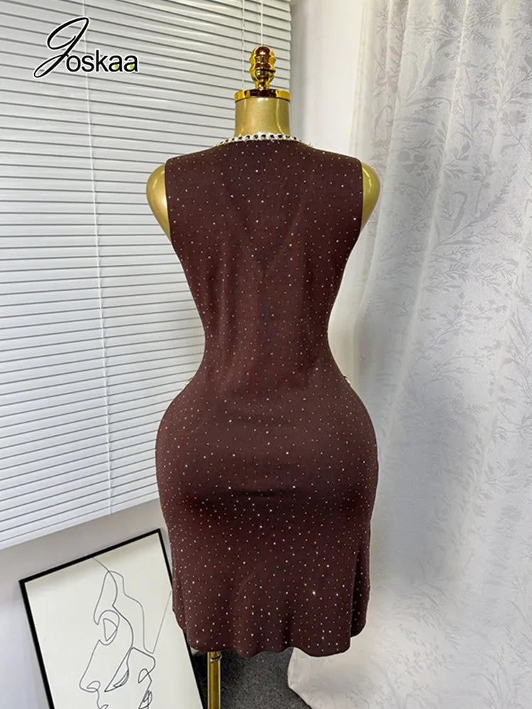 Women's Rhinestone Knit Sleeveless Mini Dress Black – Side View
