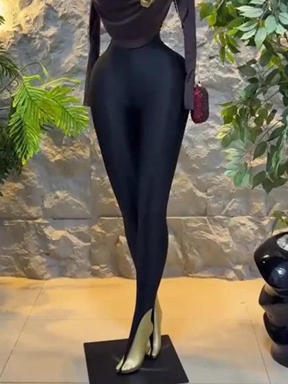 Joskaa High Waist Pants Shiny Sparkle Footed - pants image 3