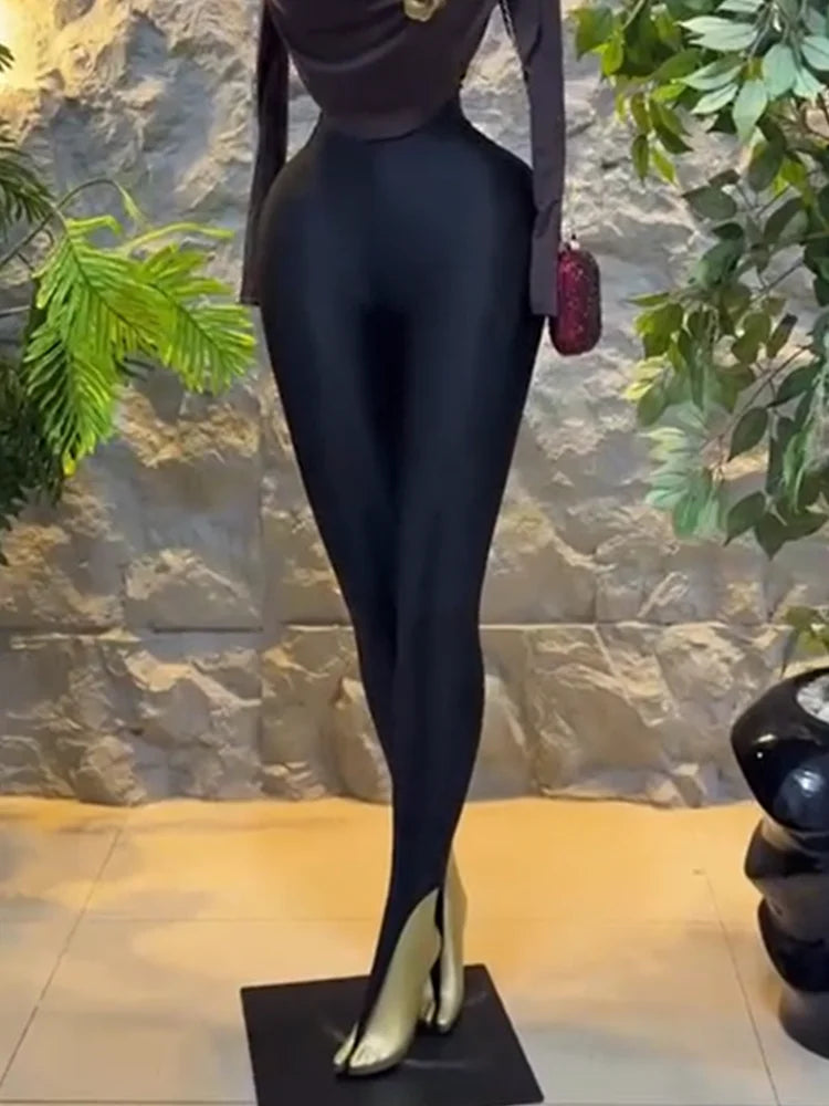 Joskaa High Waist Pants Shiny Sparkle Footed - pants image 3