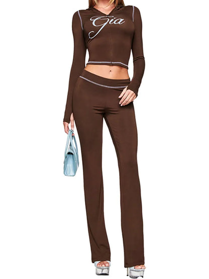 Joskaa Zip Up Hooded Long Sleeve Crop Two Piece Set - two piece set image 10
