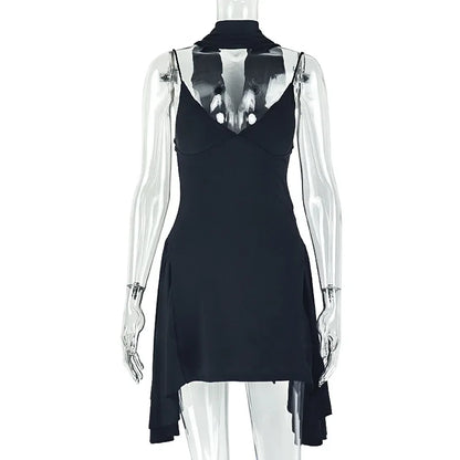 Joskaa Backless Bodycon Mini Dress Elegant Irregular Hem - mini dress image 5