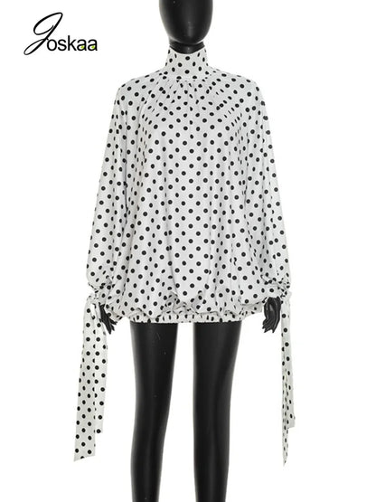 Women's Polka Dot Long Sleeve Mini Dress - Back View