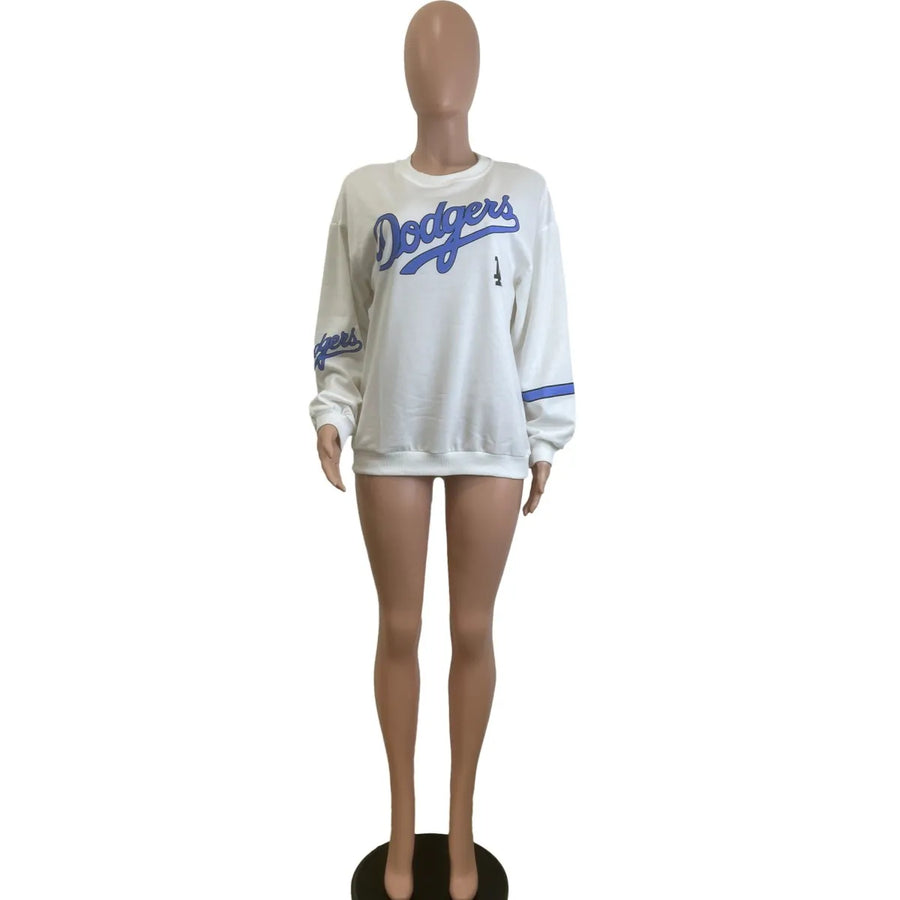 Women's Letter Print Long Sleeve White Top