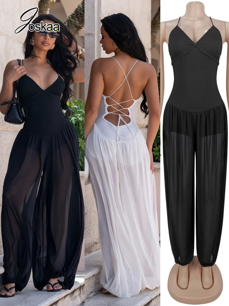 Women's Mesh Lace V-neck Sleeveless Romper - Women's Fashion Wholesale - Front View