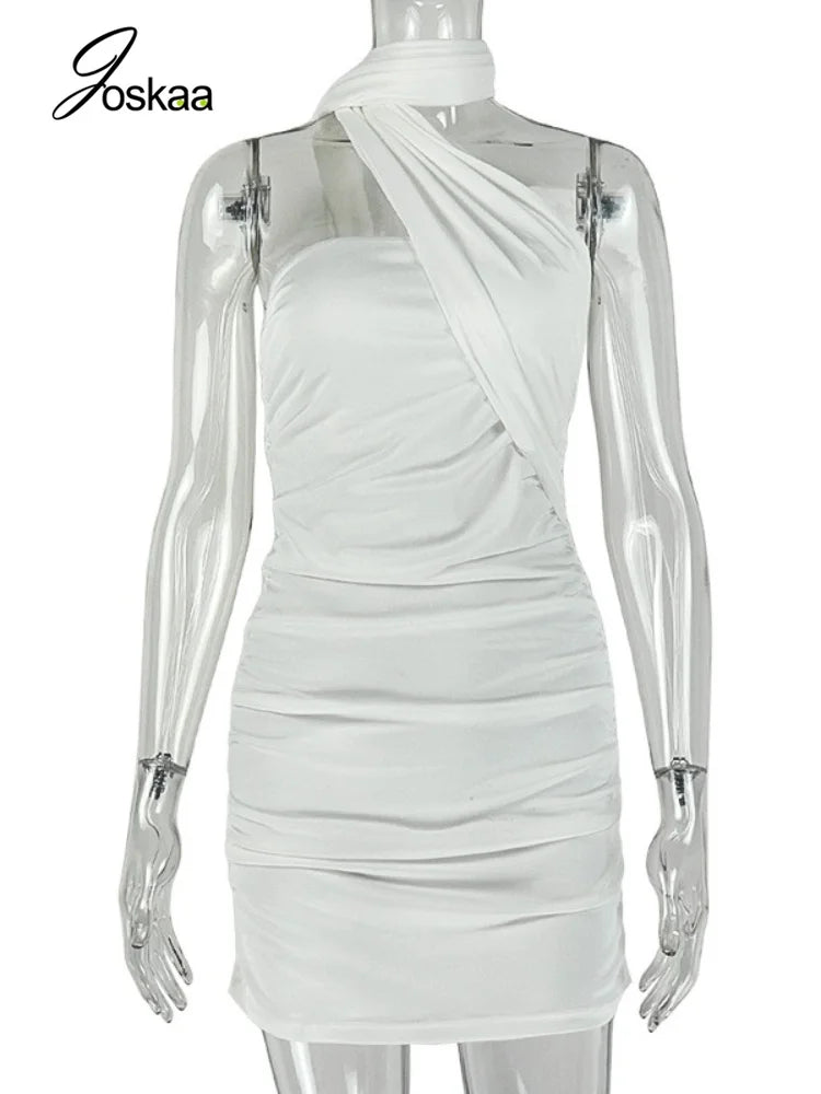 Women's Backless Halter Sleeveless Mini Dress Yellow – Back View