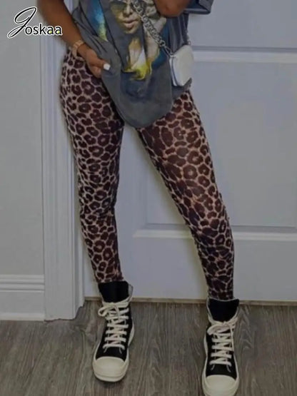 Wholesale Women's Leopard Print High Waist Pants Coffee – Back View