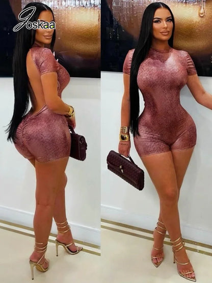 Women's Leopard Print Ruched Backless Romper – Women's Fashion Wholesale – Front View
