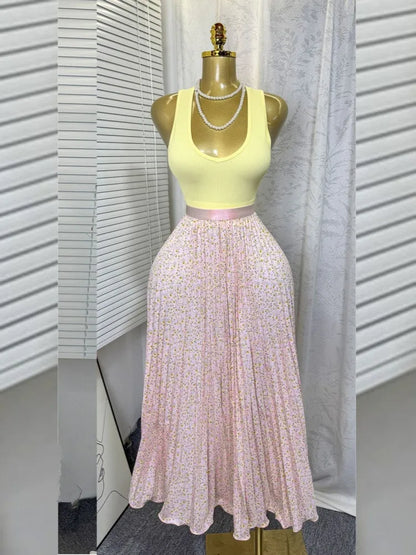 Women's Crop High Waist Pleated Two Piece Set