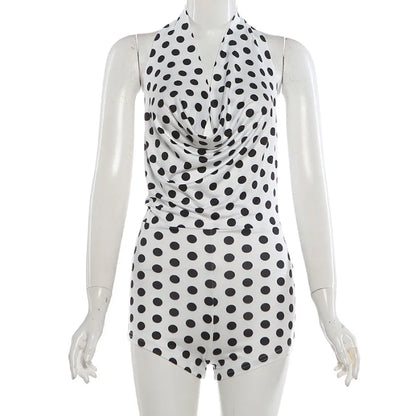 Women's Polka Dot Backless Halter Romper