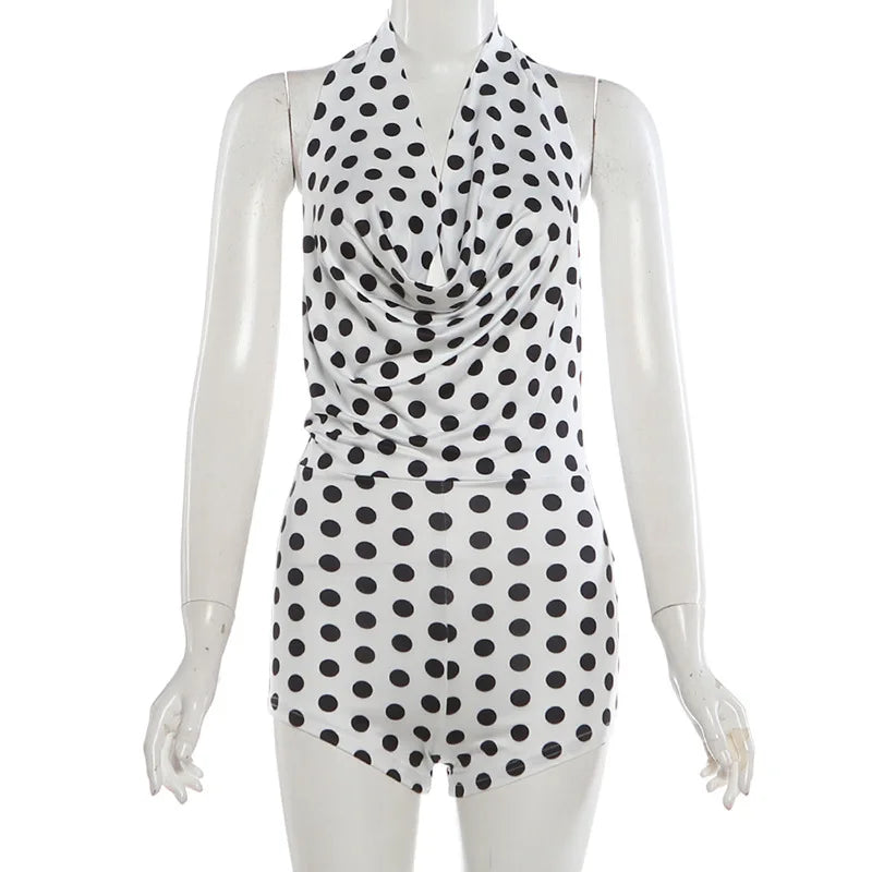 Women's Polka Dot Backless Halter Romper