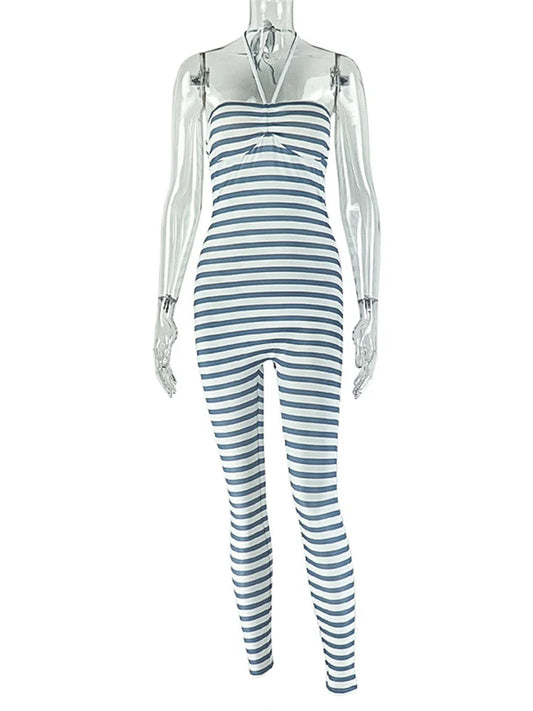 Joskaa Stripe Backless Halter Bodycon Romper - romper image 2