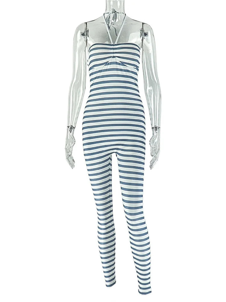 Joskaa Stripe Backless Halter Bodycon Romper - romper image 2