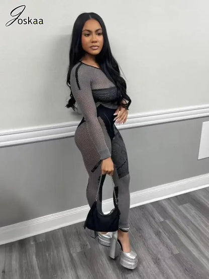 Women's Rhinestone Lace Cutout Long Sleeve Romper – Women's Fashion Wholesale – Front View