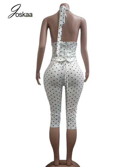 Women's Polka Dot Backless Halter Two Piece Set Yellow – Detail View