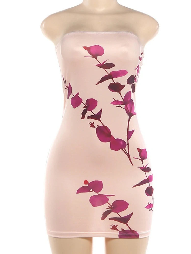 Women's Floral Print Backless Strapless Sleeveless Mini Dress - Additional View 9