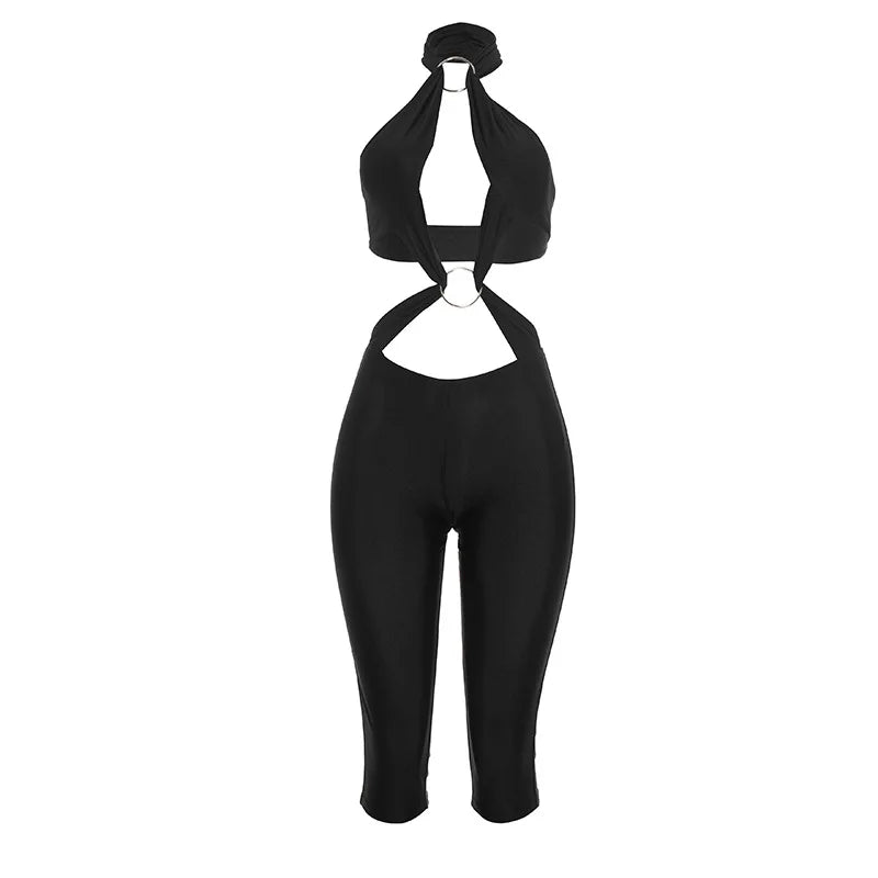 Women's Backless Cutout Halter Bodycon Romper - Additional View 7