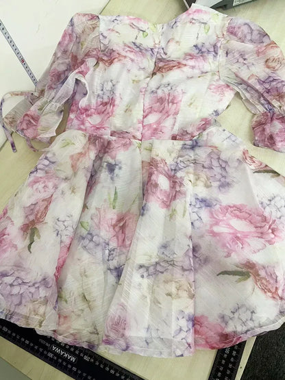 Women's Floral Print Backless Halter Mini Dress V-neck Pink – Back View