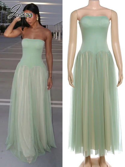 Women's Mesh Backless Strapless Maxi Dress – Women's Fashion Wholesale – Front View
