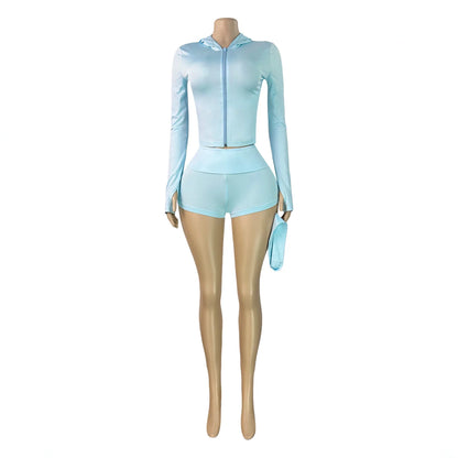 Women's Long Sleeve Zip Hooded Two Piece Set