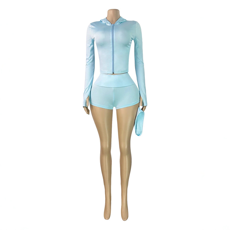 Women's Long Sleeve Zip Hooded Two Piece Set