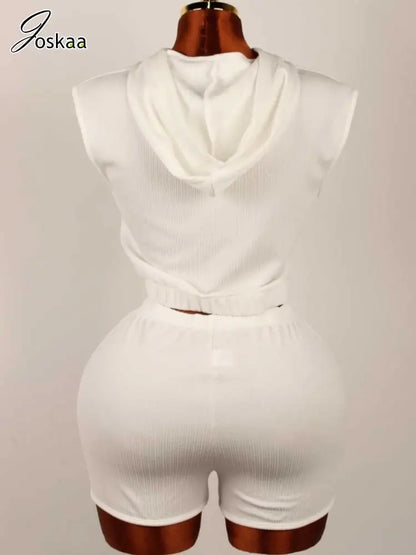 Wholesale Women's Crop Zip Hooded Two Piece Set White – Detail View