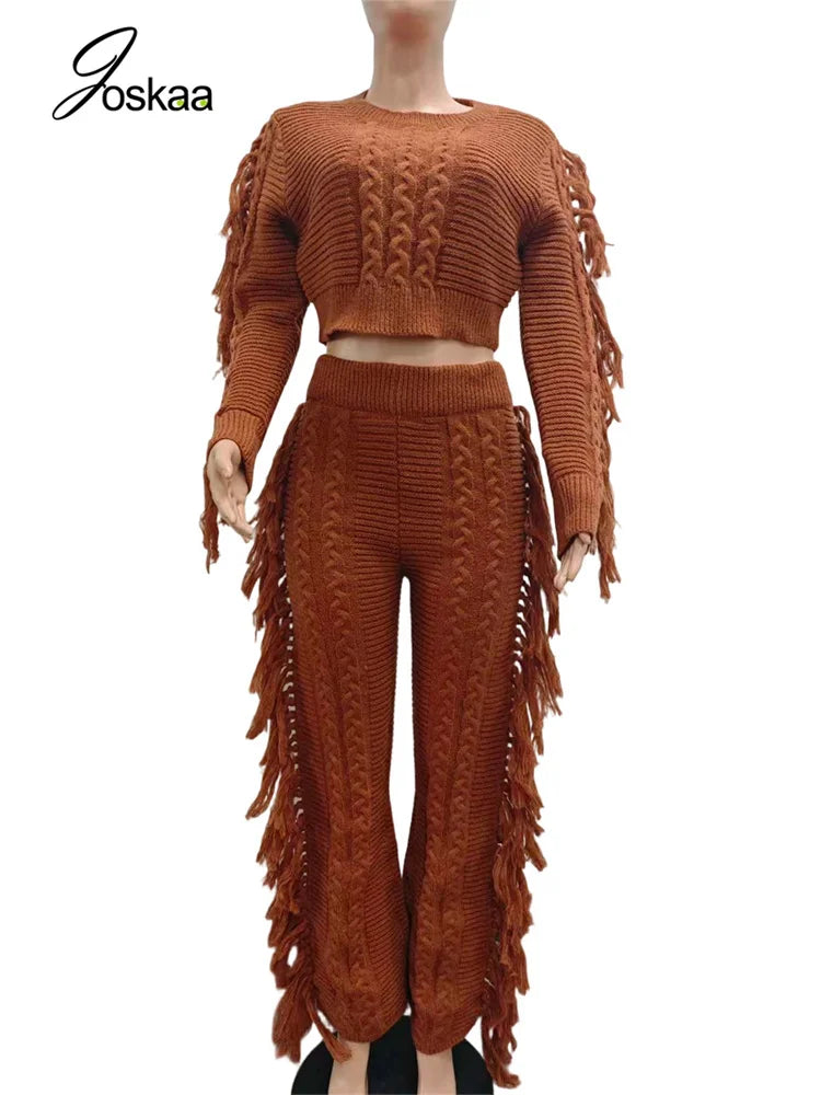 Women's Knit Long Sleeve Ribbed Two Piece Set Coffee – Detail View