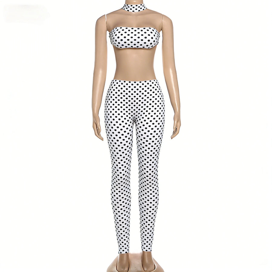 Joskaa Polka Dot Backless Halter Two Piece Set - two piece set image 6