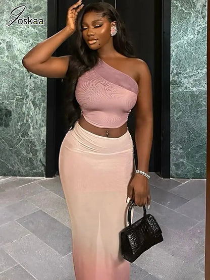Wholesale Women's Mesh Crop Maxi Two Piece Set Violet – Front View