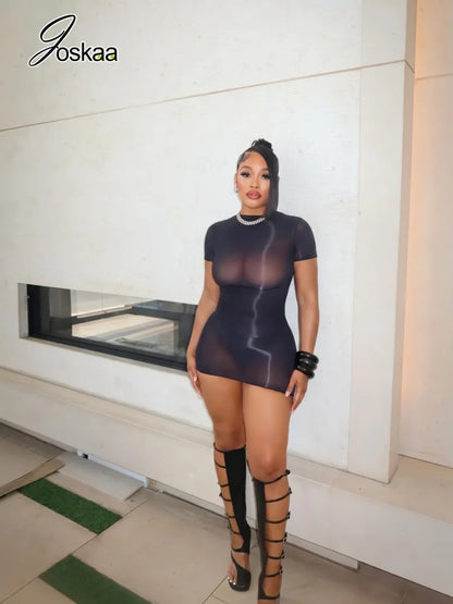 Wholesale Women's Mesh Short Sleeve Bodycon Dress Coffee – Back View