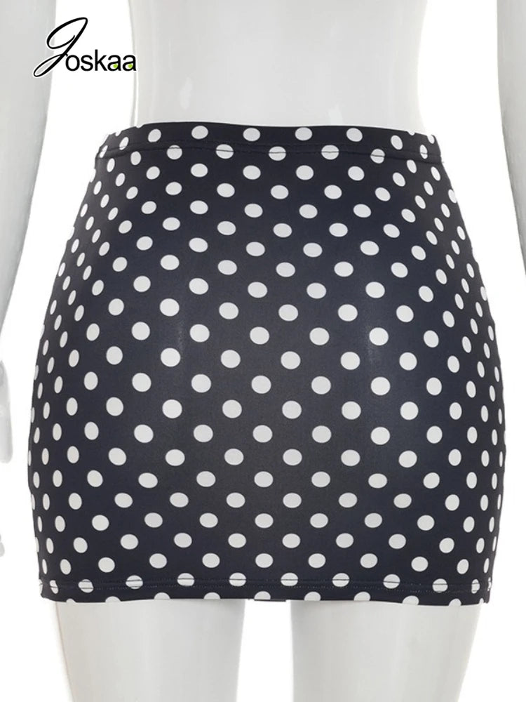 Wholesale Women's Polka Dot Bodycon Mini Skirt Black – Detail View
