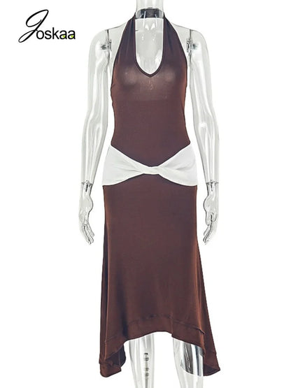Women's V-neck Halter One Shoulder Bodycon Dress - Back View