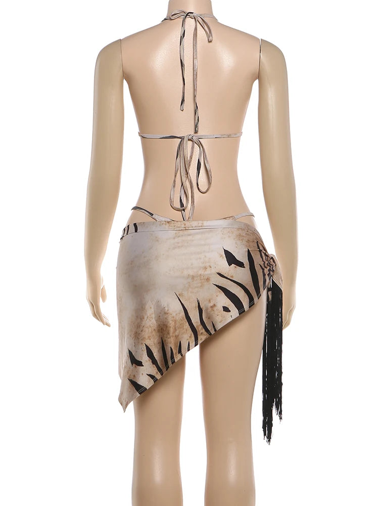 Joskaa Stripe Halter Mini Swimwear Print Bikinis Bra - swimwear image 4