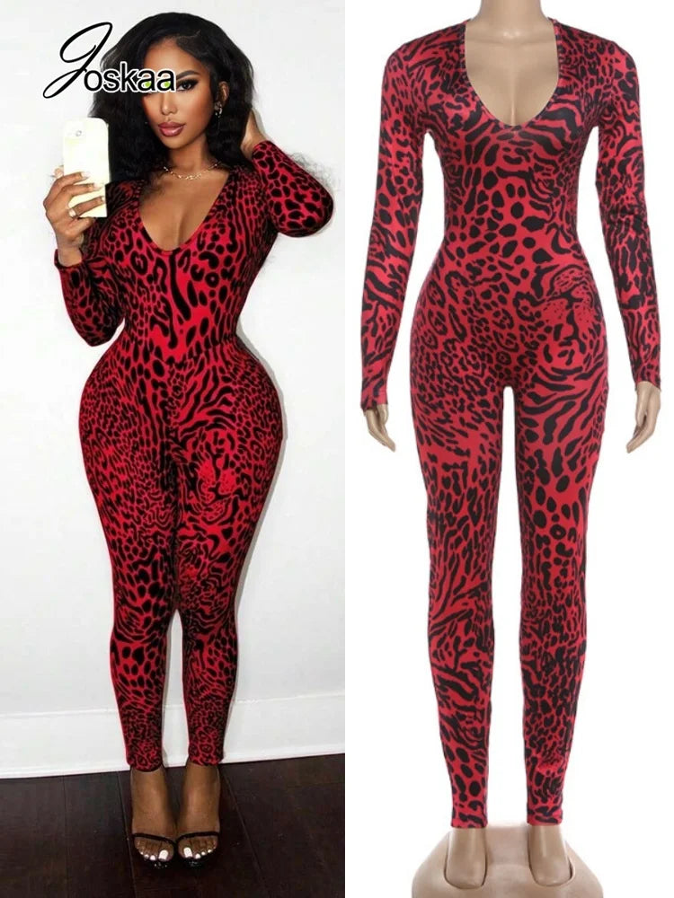 Women's Leopard Print Backless Long Sleeve Romper – Women's Fashion Wholesale – Front View