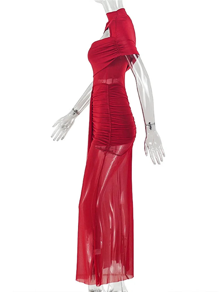 Joskaa Mesh Ruched Bodycon Maxi Dress - maxi dress image 3