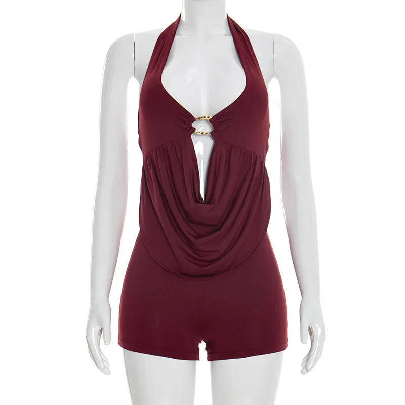 Joskaa Ruched Backless Halter Sleeveless Romper - romper image 5